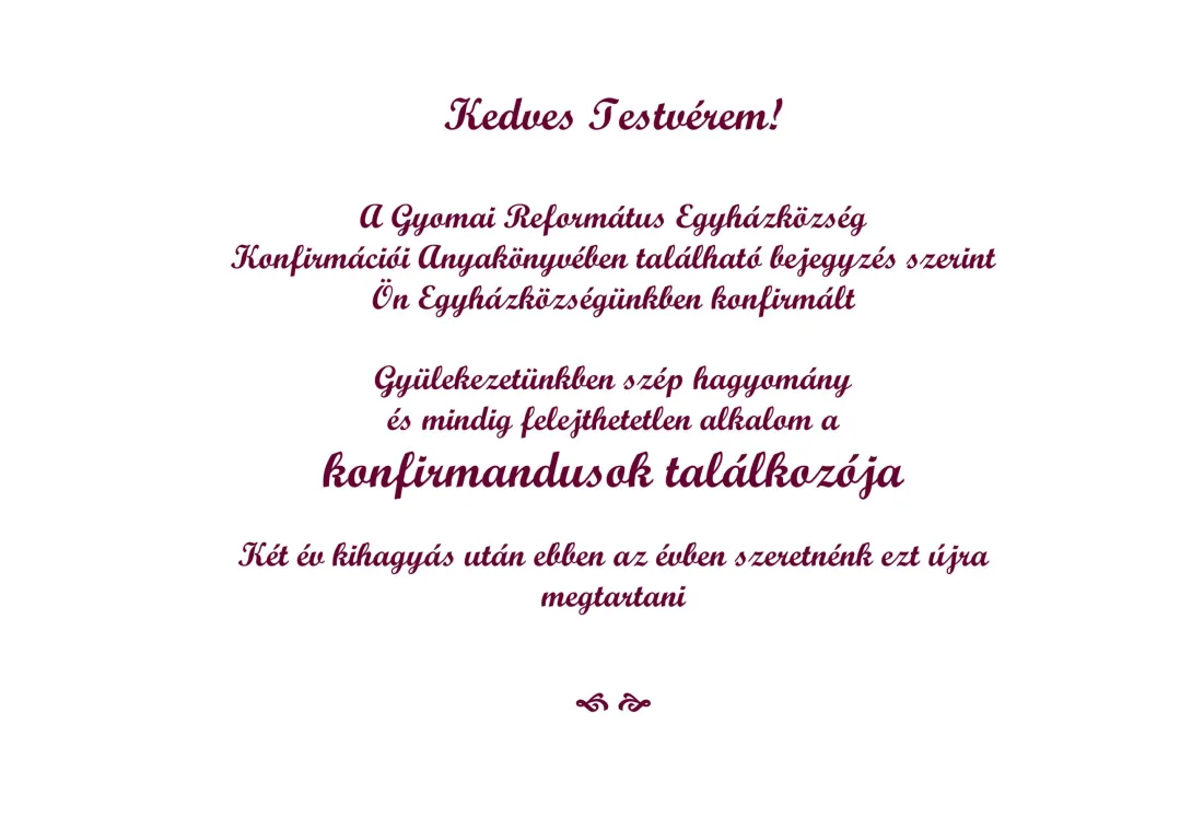 Meghívó konfirmáltal találkozójára